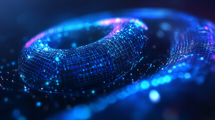 Python Coding Language Sign on Notebook Screen: Device for Programming and Development. Abstract Digital Wireframe, Low Poly Mesh, Raster Blue Neon 3D Illustration Featuring Triangles and Line Dots.

