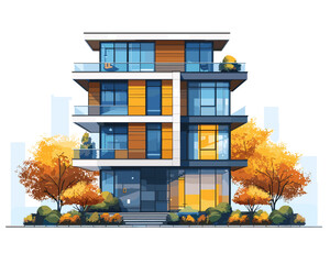 Wall Mural - Modern apartment building in autumn season. Vector illustration in flat style.