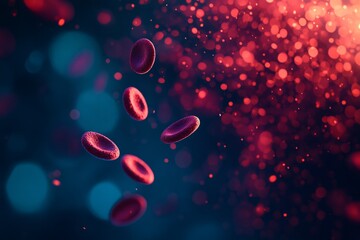 Wall Mural - beautiful abstract image of red blood cells drifting through a colorful background. the design mixes