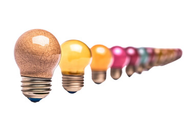 Fototapete - A row of colorful light bulbs showcasing innovative design and creativity on a white isolated background.