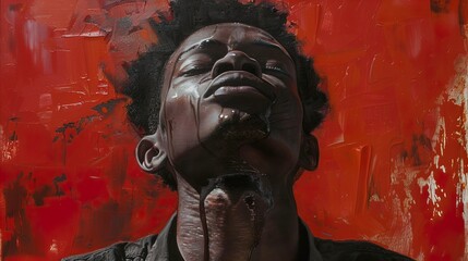 Sticker - Intense Portrait of a Black Man Against a Red Background