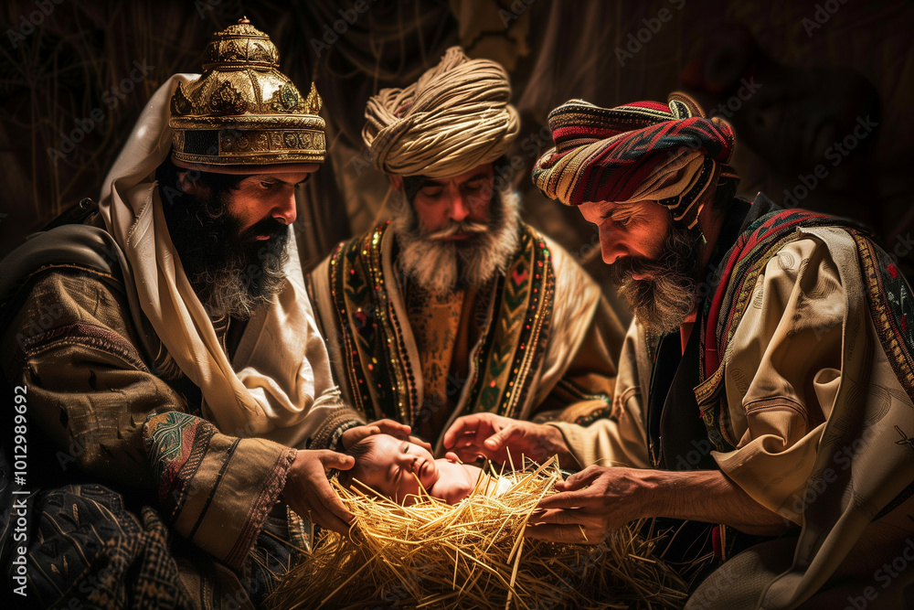 Three Wise Men from the East Bringing Gold Frankincense and Myrrh to ...