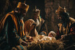 © Duckai - Three Wise Men from the East Worshipping Baby Jesus in the Nativity Scene with Gifts of Gold Frankincense Myrrh