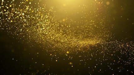 Wall Mural - A dazzling display of golden glitter particles floating in a black background, creating an abstract and luxurious atmosphere. The focus is on the shimmering effect and elegance.