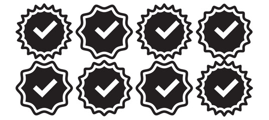 Wall Mural - account verification check mark icon collection. social media verification icons. verified badge pro