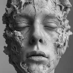 Poster - Abstract Human Sculpture: A Surreal Portrait in Black and White