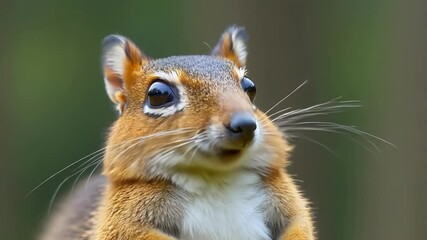 Wall Mural - Close-up of a squirrel standing on its hind legs, looking curious. The background is a smooth blur, highlighting the sharp detail of the squirrel's fur and whiskers.