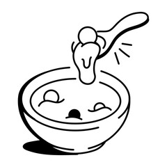 Wall Mural - A doodle icon of pea soup in a bowl with a spoon dipping in

