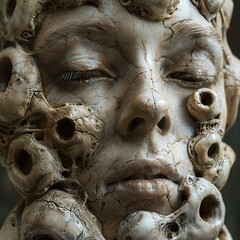 Poster - Surreal Stone Face Sculpture: Digital Art