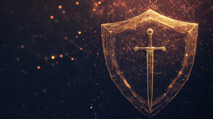 Wall Mural - a shield and swords, made up of simple shapes, stand out against a dark, starry background. this ima