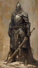 Canvas Print - Medieval Knight in Armor with Sword - Fantasy Illustration