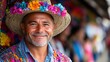 © Warakorn - Portrait of a man with elaborate Catrina makeup, wearing traditional clothing with vibrant colors and floral headpieces, participating in a festival