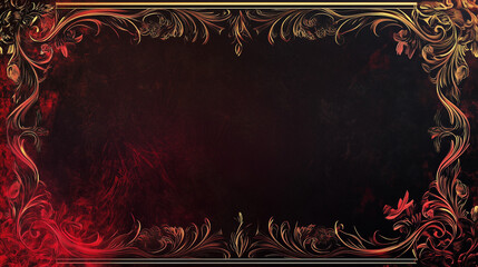 Ornate red and gold decorative frame on dark background