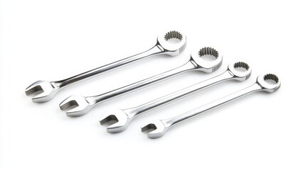 Set of wrenches on a white background ideal for industrial designs mechanic-themed presentations and tool imagery in clean isolated view. Generative AI