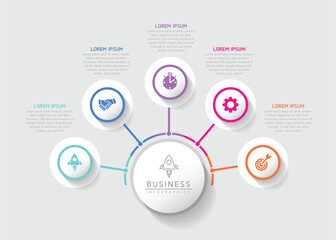 Wall Mural - vector infographic business presentation template with circular interconnection with 5 options.