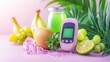 © Olya - Healthy living essentials for world diabetes day with fresh fruits and monitor
