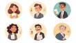 © Who is Santi - a set of illustrated avatars in circular frames showcasing diverse public relations managers. One manager wears business attire holding a press release