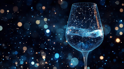Wall Mural - a swirling glass of wine, imagined as a starry night sky. sparkling points and lines create planets,