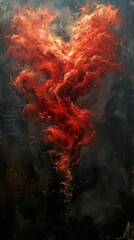 Poster - Abstract Fire Painting: Red Flames and Dark Energy