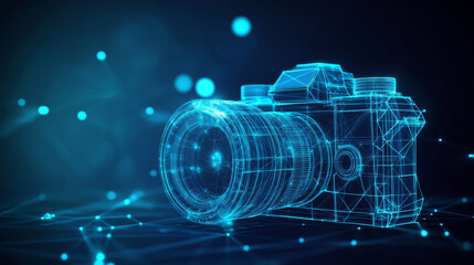 Wall Mural - a futuristic camera made of geometric shapes.it's a video concept,showing spheres like those in movi