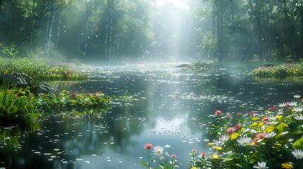 Canvas Print - Enchanted Forest River: A Tranquil Landscape