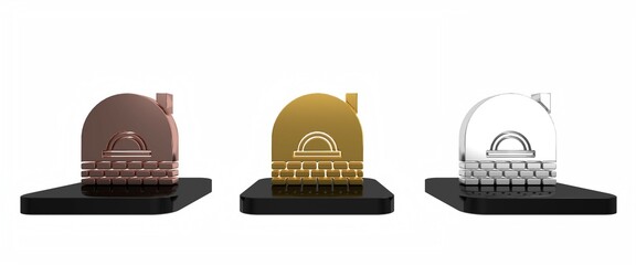 Wall Mural - Colorful Brick stove icon isolated on white background. Brick fireplace, masonry stove, stone oven icon.Minimalism concept. 3D render illustration