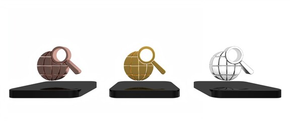 Wall Mural - Colorful Magnifying glass with globe icon isolated on white background. Analyzing the world. Global search sign. Minimalism concept. 3D render illustration