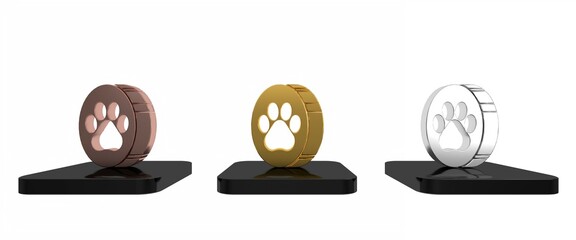 Wall Mural - Colorful Paw print icon isolated on white background. Dog or cat paw print. Animal track. Minimalism concept. 3D render illustration