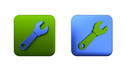 Wall Mural - Colorful Wrench spanner icon isolated on white background. Square button. 3D render illustration