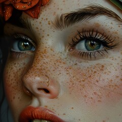 Sticker - Close-up Portrait of a Woman with Freckles and Green Eyes