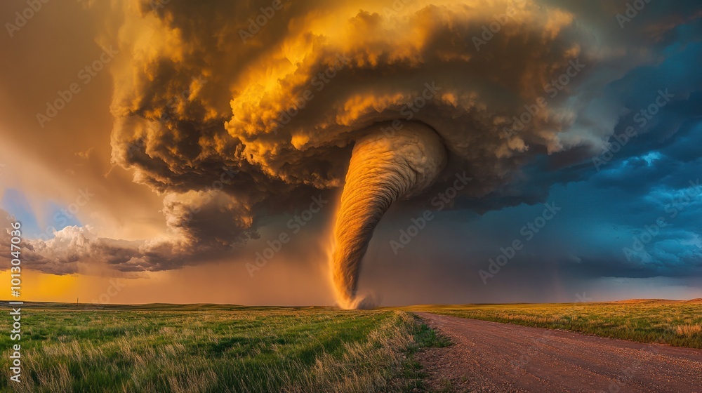 Funnel cloud of a tornado just before touching the ground, isolated in ...