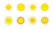 © Alano Design - Sun smile icon set. Happy smiling sun. Cute sun. Sunshine emoji. Funny emotion. Vector illustration