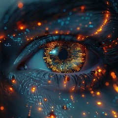 Canvas Print - Close-up of an eye with a digital interface