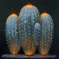 Poster - Glowing Cactus Still Life: A Detailed Study of Desert Flora