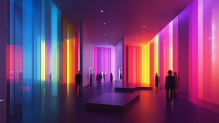 Wall Mural - contemporary interior with vibrant coloured lighting. beautiful modern exhibition space.