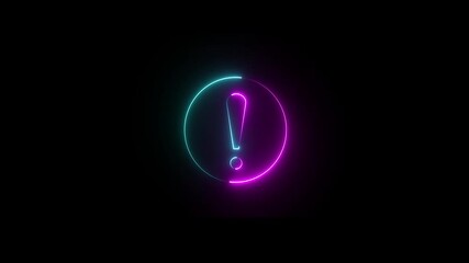 Canvas Print - Exclamation mark enclosed by neon circle. Neon circle warning sign icon animation. Neon stop or problem road signs.