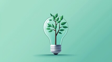 Light bulb with tree branches extending, ideas spreading and growing, flat design illustration