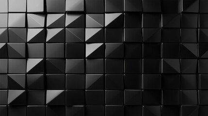Wall Mural - polished, semigloss wall background with tiles. triangular, tile wallpaper with 3d, black blocks. 3d