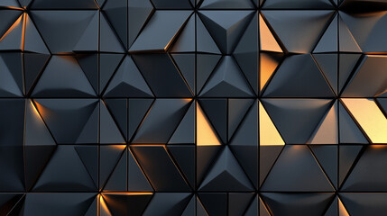 Wall Mural - polished, semigloss wall background with tiles. triangular, tile wallpaper with 3d, black blocks. 3d