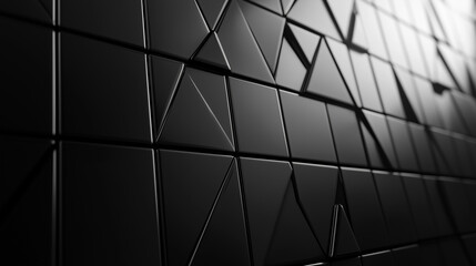 Wall Mural - polished, semigloss wall background with tiles. triangular, tile wallpaper with 3d, black blocks. 3d