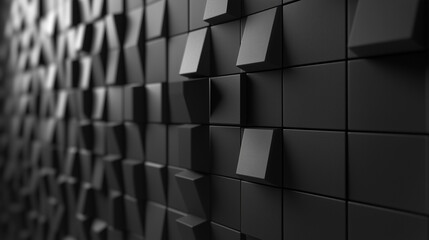 Wall Mural - polished, semigloss wall background with tiles. triangular, tile wallpaper with 3d, black blocks. 3d