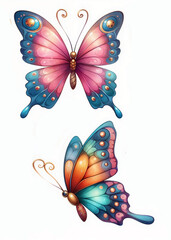 Sticker - Cute cartoon butterfly isolated on white background. AI