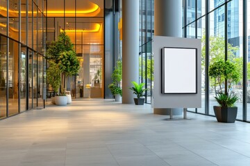 Wall Mural - Modern Hexagonal Metal Signboard Mockup in Lobby Space