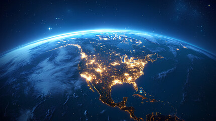 glowing earth from space north america at night with city lights and celestial wonders digital