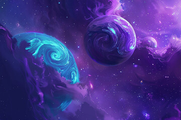Wall Mural - a purple and blue planet with a rotating galaxy