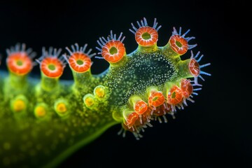 Wall Mural - Mystic portrait of Bathycoccus Picoplankton, copy space on right side, Close-up View, isolated on black background