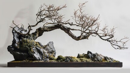 Poster - Bonsai Tree with Moss and Rocks - Japanese Garden Art