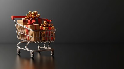 Wall Mural - Shopping cart 3d with a package gift box, on blur background, Generative Ai