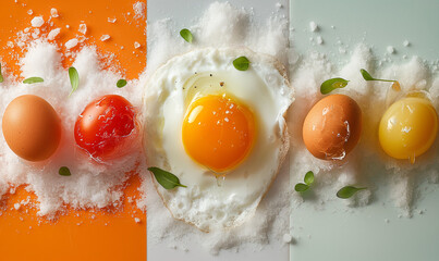 Close-up of a tomato with an egg on a bright background.