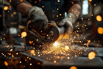 Wall Mural - Angle grinder cutting metal